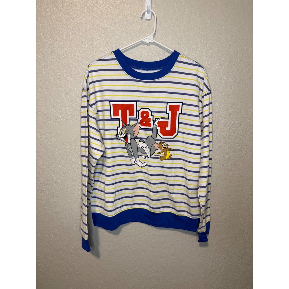 Tom and Jerry Striped Sweatshirt Pullover XXL Graphic Crewneck Cartoon